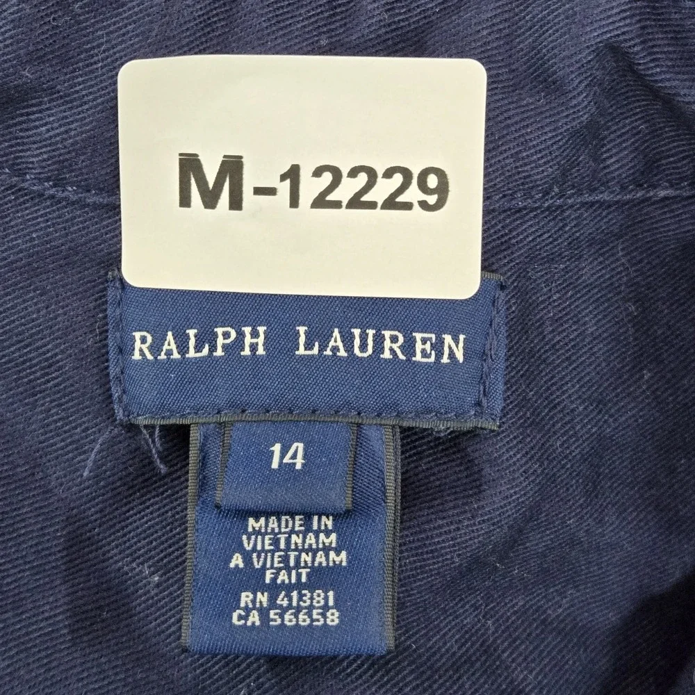 Ralph Lauren Girls Dress 14 Blue Knee Length Shirt Twill A Line Button Up Collar